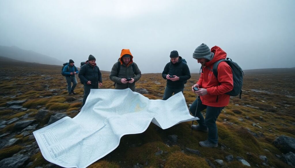 Гид по туристической навигации: карта, компас и GPS - иллюстрация