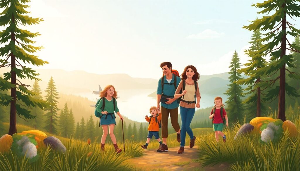 Маршруты для семейного похода: безопасные тропы и развлекательные остановки - иллюстрация