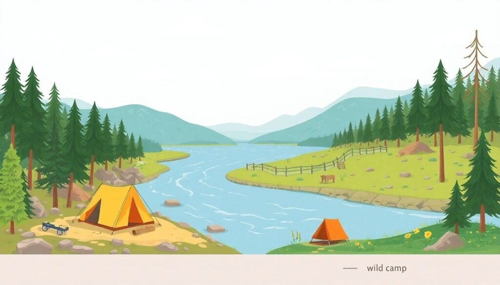Кемпинг рядом с рекой: маршруты и правила - иллюстрация
