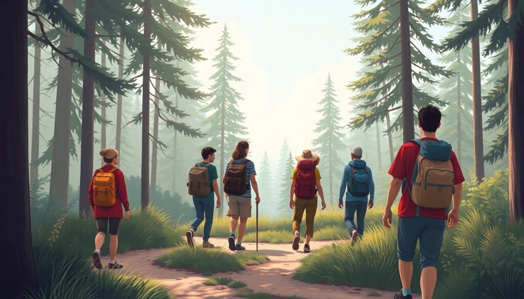 Маршруты по тропам спокойной походной зоны - иллюстрация