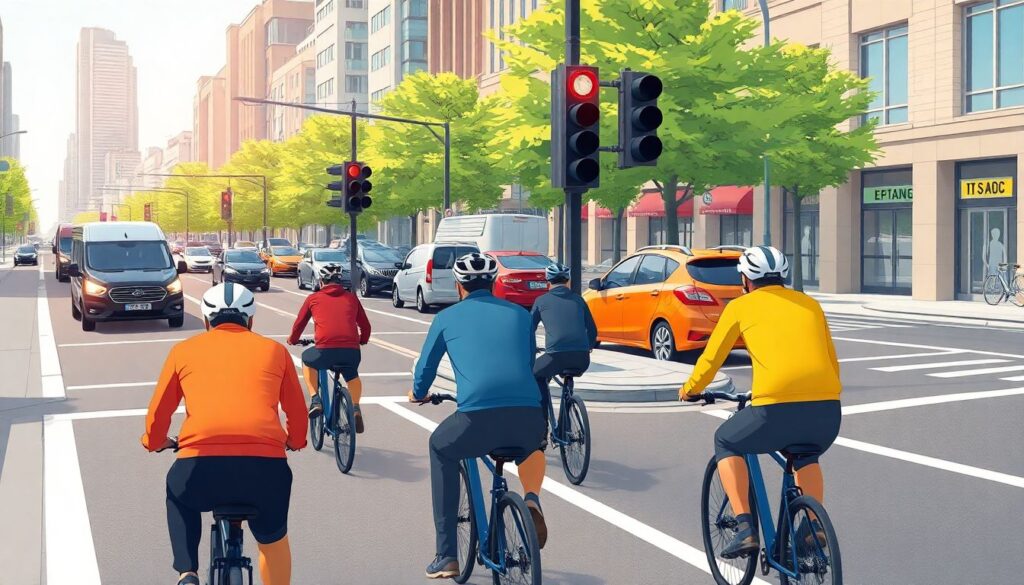 Гид по безопасной езде на велосипеде по городу и трассам - иллюстрация